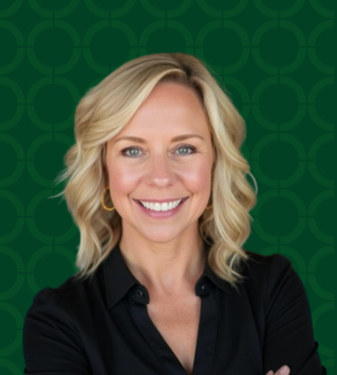 Photo of Teri Hale on a green background.